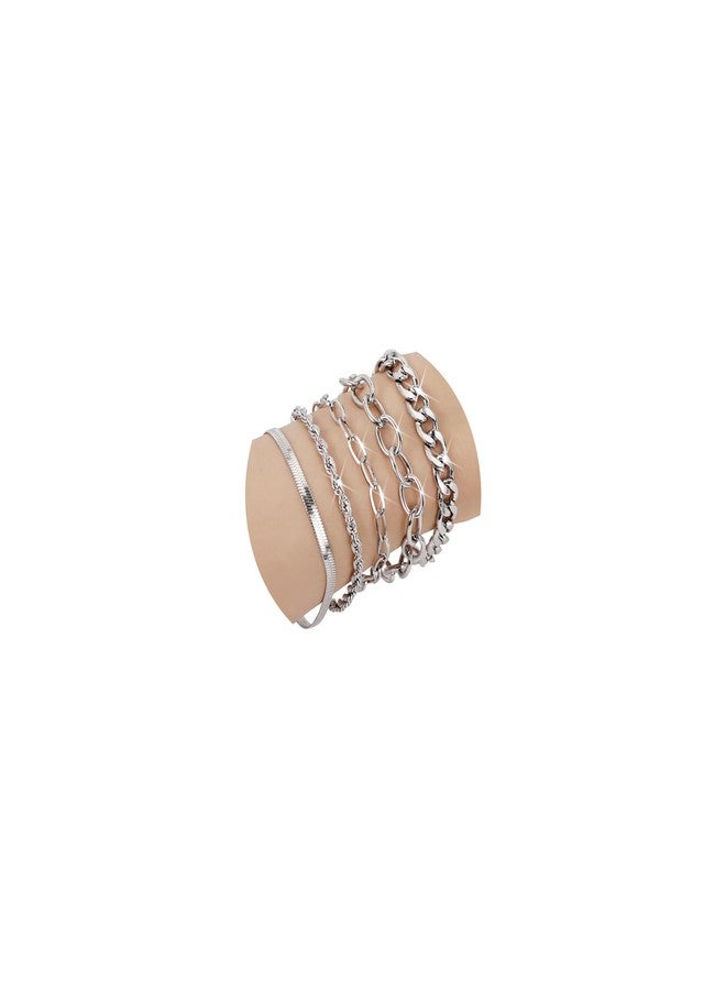 SEEDRILL Silvery Bracelets for Women Waterproof Non Tarnish Jewelry Sets 316L Stainless Steel Chunky Bracelet Stackable Layered Cuban Link Herringbone Rope Chain Bracelets Gifts for Women Trendy - Image 1